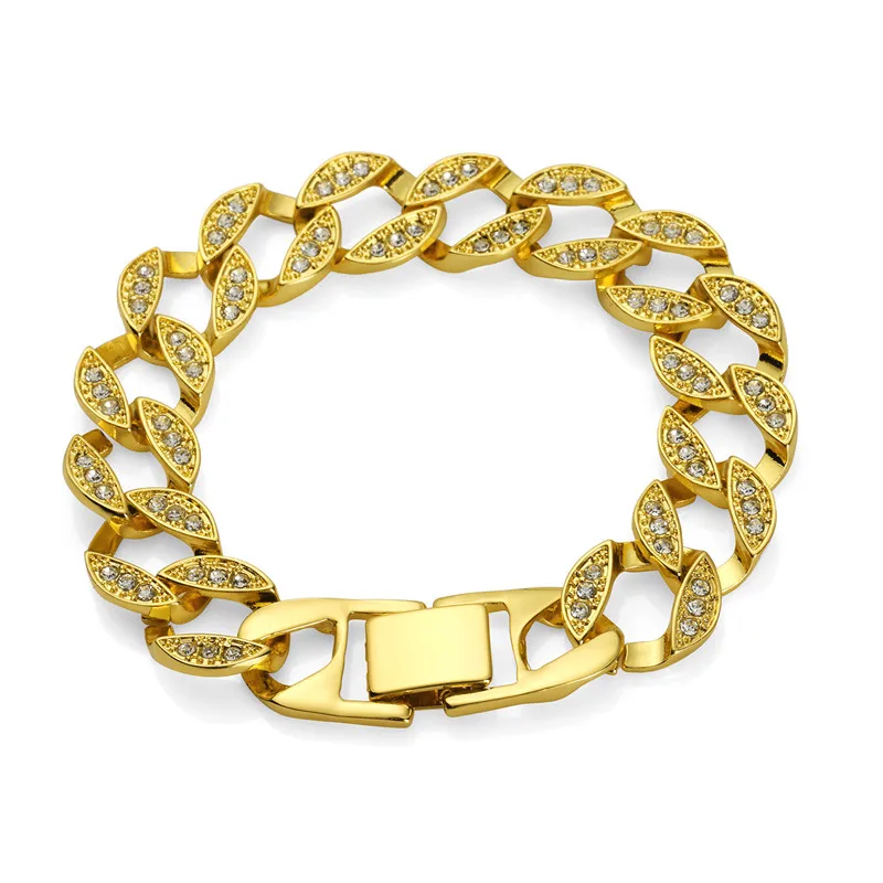 Golden Hip Hop Jewelry Men Miami Cuban Stone Bracelets AAA ...