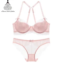 Комплекты бюстгальтеров размера плюс, женский сексуальный кружевной комплект нижнего белья, комплект нижнего белья Пуш Ап, тонкая чашка, половина чашки, бюстгальтер и трусики, большой размер