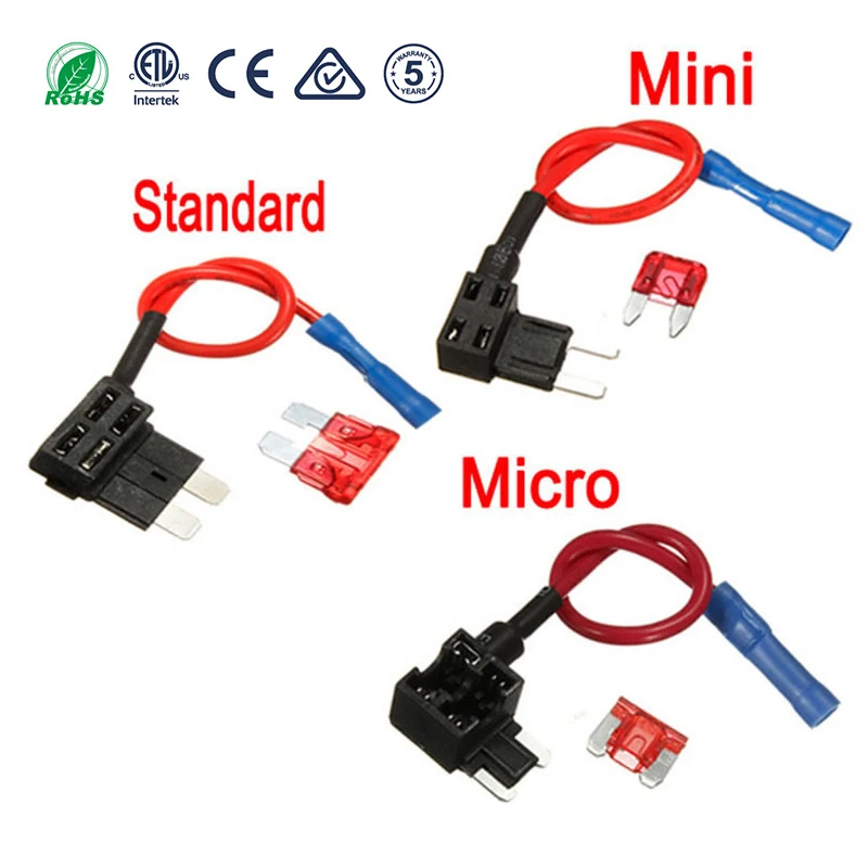 

12V Car Fuse Holder Add-a-circuit TAP Adapter Micro/Mini/Standard ATM APM Blade Auto Fuses with 10A Blade Car Fuse with holder