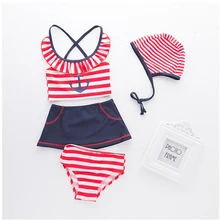 Детский купальный костюм на бретельках с моряком, юбка из четырех предметов для девочек, пляжные Горячие весенние купальники, купальный костюм для малышей, купальный костюм для детей 2-6 лет