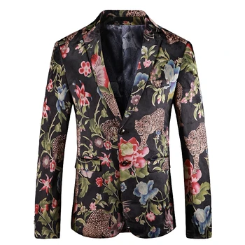 

Brand 2019 New Tide Mens Fashion Print Blazer Design Plus Size Hip Hot Casual Male Slim Fit Suit Jacket Singer Costume