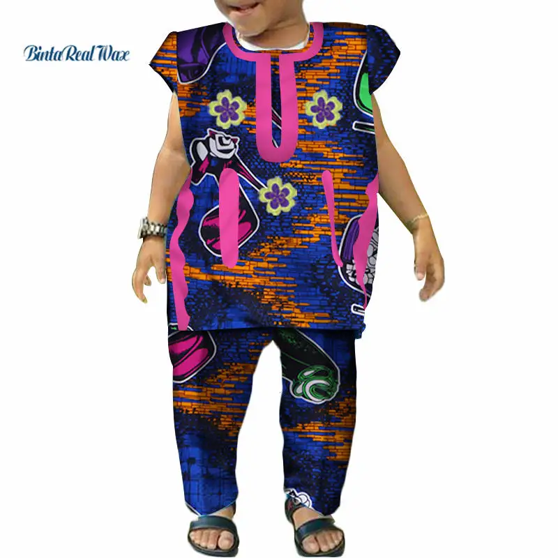Антисексуальная для мальчиков и девочек, топы и штаны, комплекты в африканском стиле фут хлопка африканская печать футболка Анкара и комплекты со штанами в африканском стиле Одежда WYT223