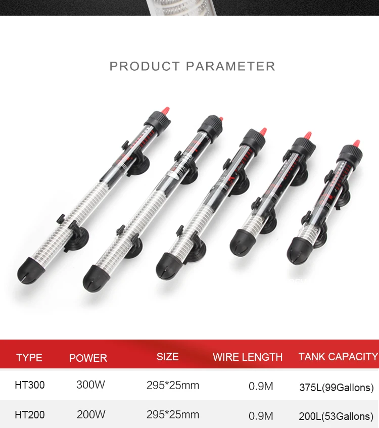 YUGE Submersible Heater Heating Rod 25W / 50W / 100W / 200W / 300W for Aquarium Fish Tank Adjustable Temperature Thermostat