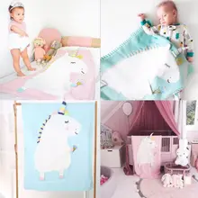 Мягкое детское Флисовое одеяло для новорожденных, детская кроватка-корзинка, голубой, розовый, с рисунком единорога