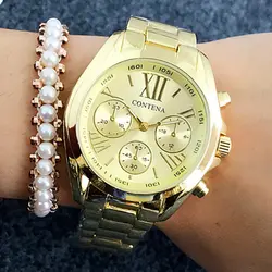 Новинка 2017 года Женева горячие стиль известный бренд модные золотые часы для дам роскошные женские кварцевые часы relogios femininos de pulso