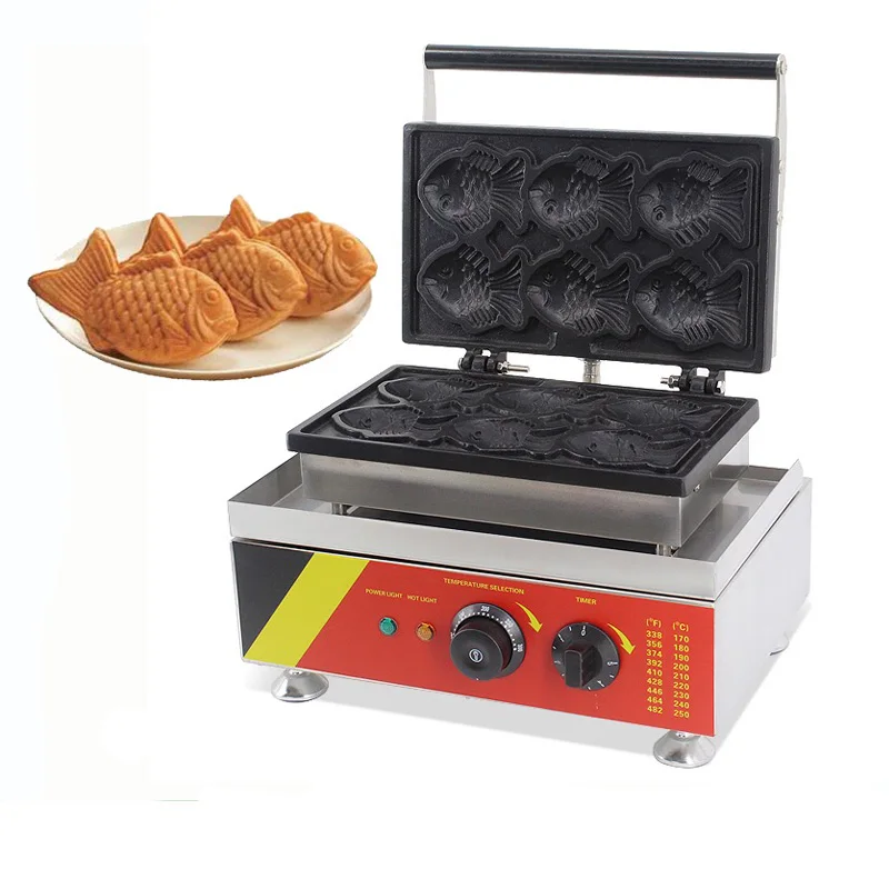 

6pcs mini fish waffle maker electric taiyaki machine commercial stuffing fish cake machine sandwich waffle maker