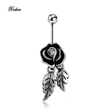 new Feathers Wing Dangle rose flower Navel Belly Crystal Button Bar Barbell Ring Body Piercing