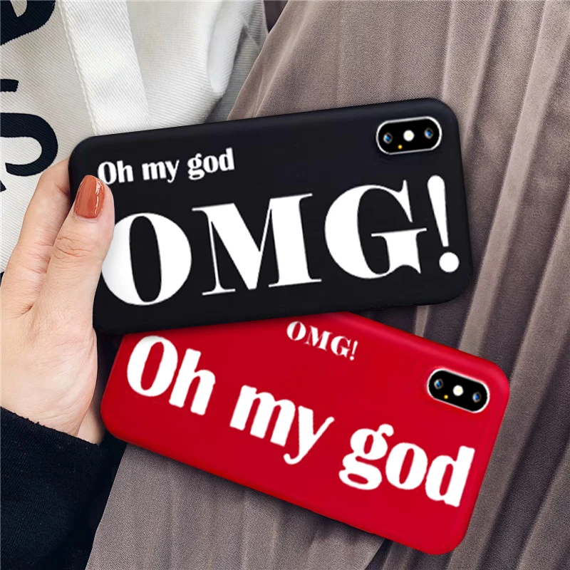 

JAMULAR Funny Letter OMG Phone Case For iPhone XS MAX XR X 7 8 6 6s Plus Black Red Soft Matte Silicone Back Cover Coque Fundas