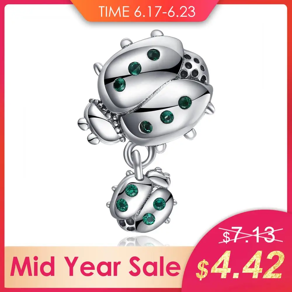 

JewelryPalace 925 Sterling Silver Green Cubic Zirconia Mother And Child Ladybird Charm Beads Fit Bracelets For Your Best Friend