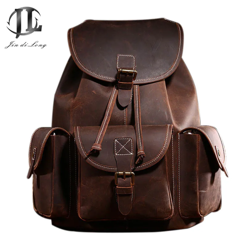 Lederen Rugzak Mannen Luxe Grote Capaciteit Bruin Gek Paard Reistas Vintage Student Rugzak Computer Tas Mannelijke mochila Lederen Rugzak Mannen Luxe Grote Capaciteit Bruin Gek Paard Reistas Vintage Student Rugzak Computer Tas Mannelijke mochila
