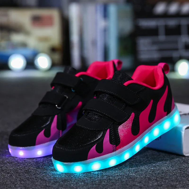 BABAYA огонь печатных детей светящиеся обувь мальчиков девочек светодиодные светящиеся кеды USB зарядка Дети свет обувь 007
