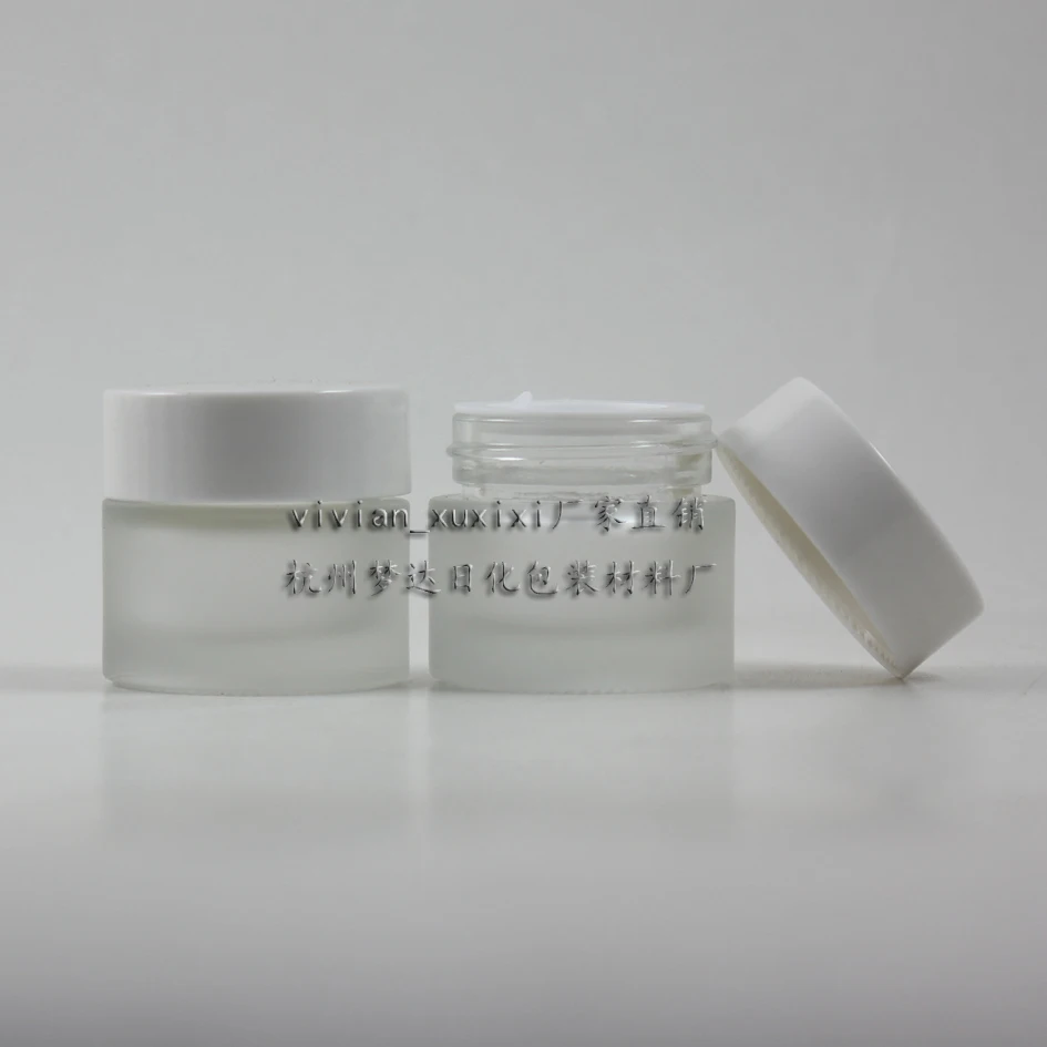 

50pcs 10 g clear frost small glass cream jar with white lid , glass 10g cosmetic jar for eye cream , 10g mini glass cream jar