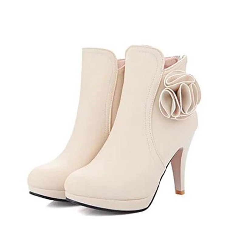 

Women Platform High Heels Ankle Boots New Autumn Winter Boots For Women Fashion Flower Back Zip Ladies Casual  Boots Size 34-43