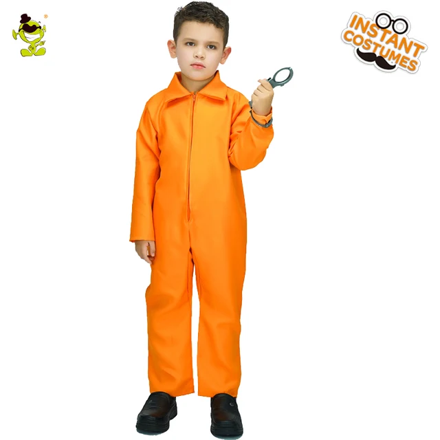 Children Orange Prisoner Costumes Boys Bad Jailbird Cosplay Jumpsuit