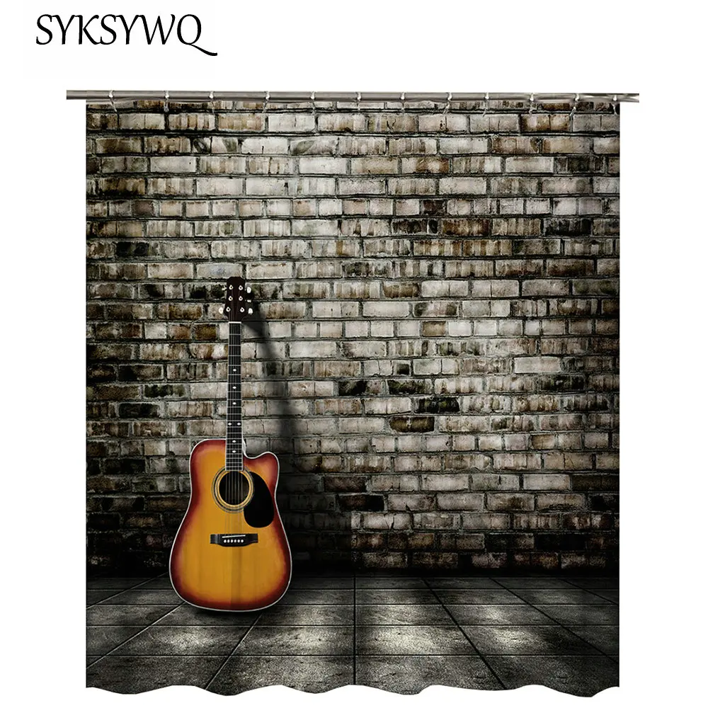 Goede Muziekinstrumenten Douchegordijn Vintage Muur Cortinas De Bano Gitaar Muur Bad Gordijn Muziek Vintage Stof Polyester Douche