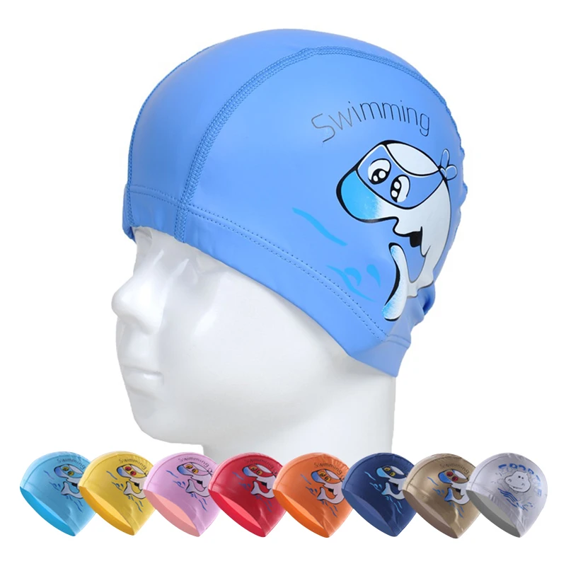 swim caps kids child cartoon cute Dolphin PU swimming caps hats