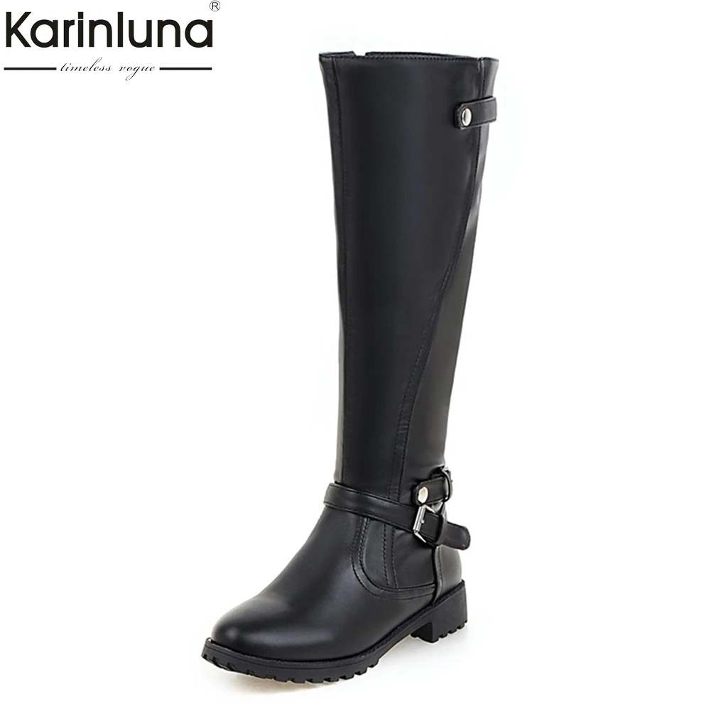 

KarinLuna new arrivals Large Size 33-43 Zip up buckles brand shoes woman boots autumn winter heels knee-high boots riding boots