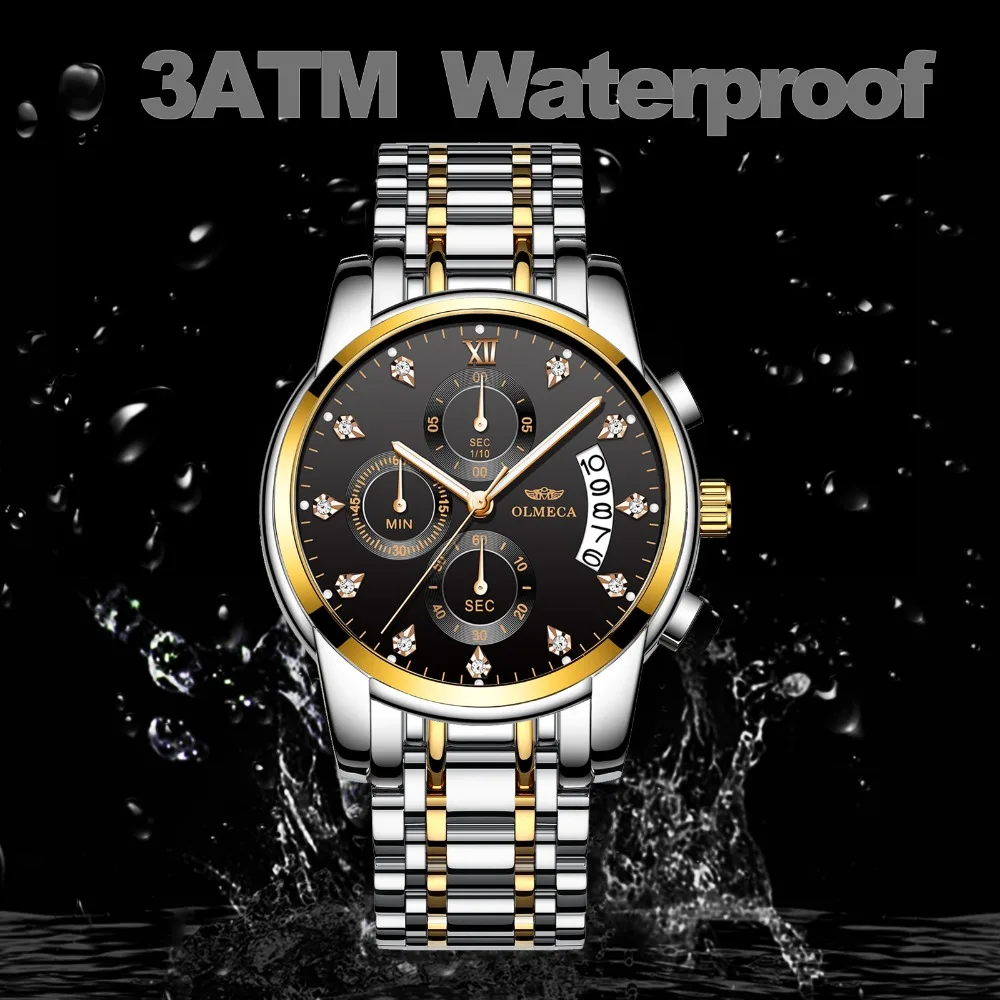 Лучший бренд класса люкс для мужчин часы OLMECA Relogio Masculino нержавеющая сталь s Мода 30 м водонепроницаемые кварцевые часы наручные Montre