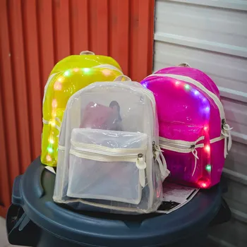 

Women's Backpacks Rucksack Glitter Jelly Women's Bag Lantern LED Light Transparent Backpack Electronic Bag mochila feminina T624