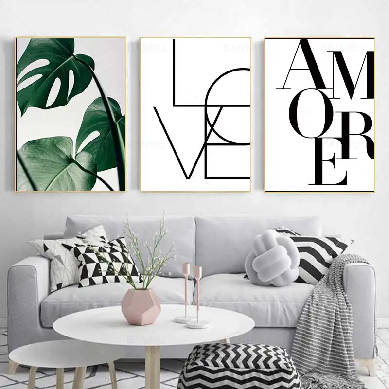 Lienzo Blanco Y Negro Pintura Estilo Nordico Escandinavo Amor