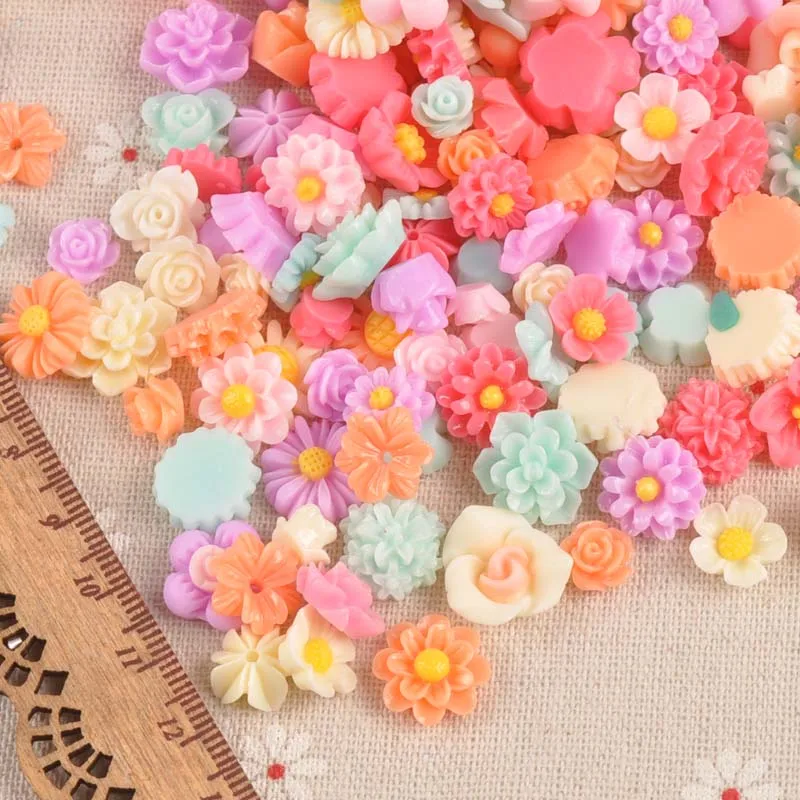 Resin Flower Embellishments Resin Embellishments 50PCS Flower Flatback Resin Cabochons Scrapbook Craft DIY Embellishments Decor Headwear Accessories