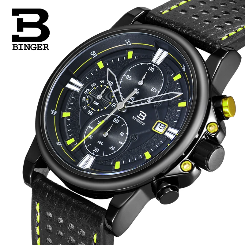 

Switzerland Luxury Brand Men Watches BINGER Watch Men Multi Chronograph Wristwatches Male Quartz Luminous Hand Sport clock B8241