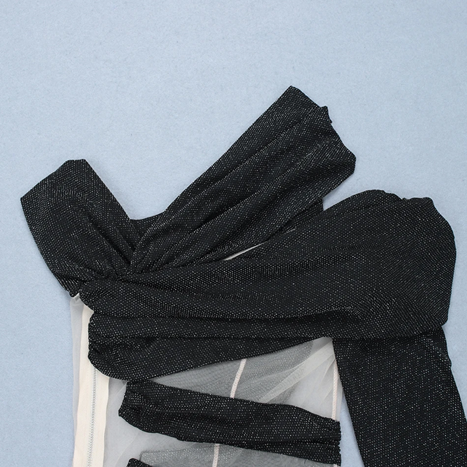 Сексуальное необычное Черное мини-платье с блестками перспективное лоскутное плечо с длинным рукавом Bodycon летний топ Клубная одежда Вечерние платья