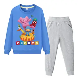 Розовый свитшот с рисунком Pocoyo для девочек, штаны, комплект из 2 предметов, комплекты одежды для детей, комплект с капюшоном для мальчиков