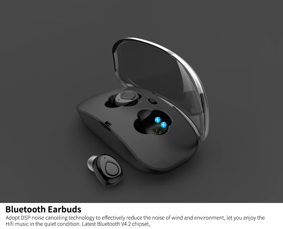 TCunPT TWS Wireless Earphone 3D Stereo Bluetooth Earphone Hands-free Smart Noise Reduction Bluetooth Headset with Charger Box