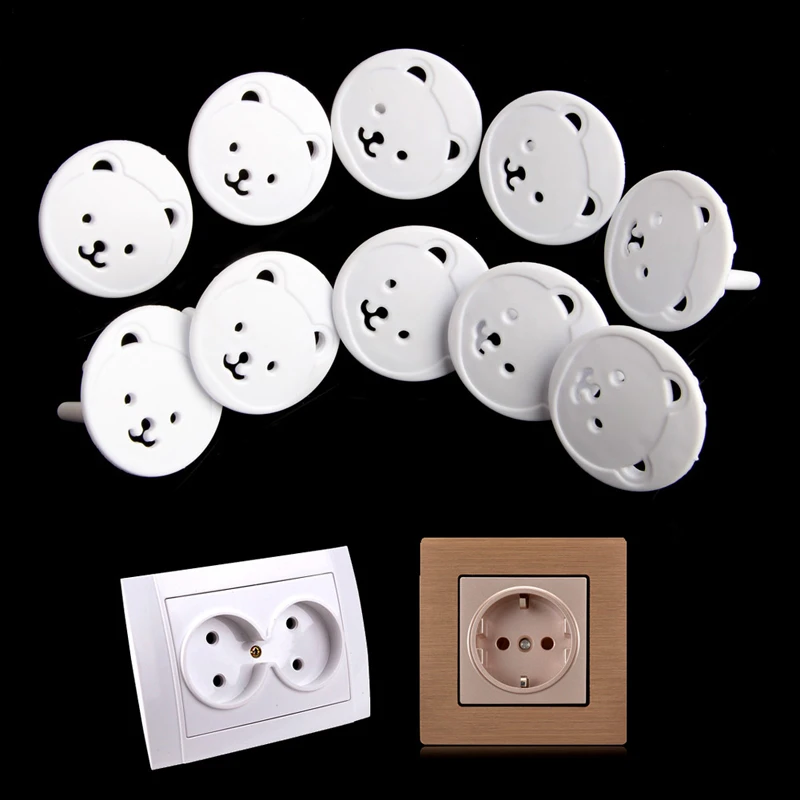10 PCS Outlet Plug Bear Safety Protectors EU Power Socket Covers Baby Child Kids 