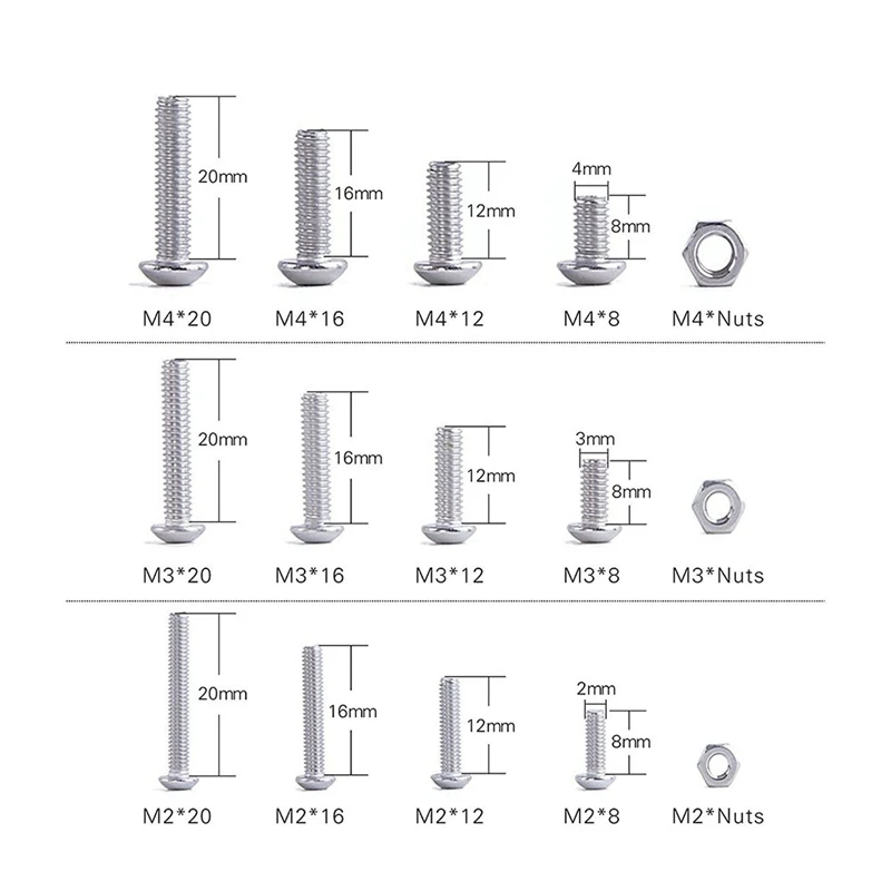 Ceny 480 sztuk przycisk głowy 12 rozmiary śrubą i z nakrętkami zestaw, m2 M3 M4 stali nierdzewnej różne śruba sześciokątna Cap śruby śruby nakrętki asortyment zestaw Ki
