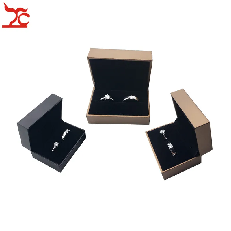 

New Quality PU Leather Couple Ring Case Black Brown Engagement Wedding Ring Packaging Storage Box Earring Stud Cufflink Gift Box