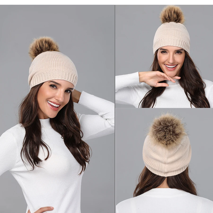 Girita-Women's- Winter- knit- hat- Skullies- Beanies- fleece- lined- Hats- crochet- Pompon- Fur- Female- Warm- Caps (9)