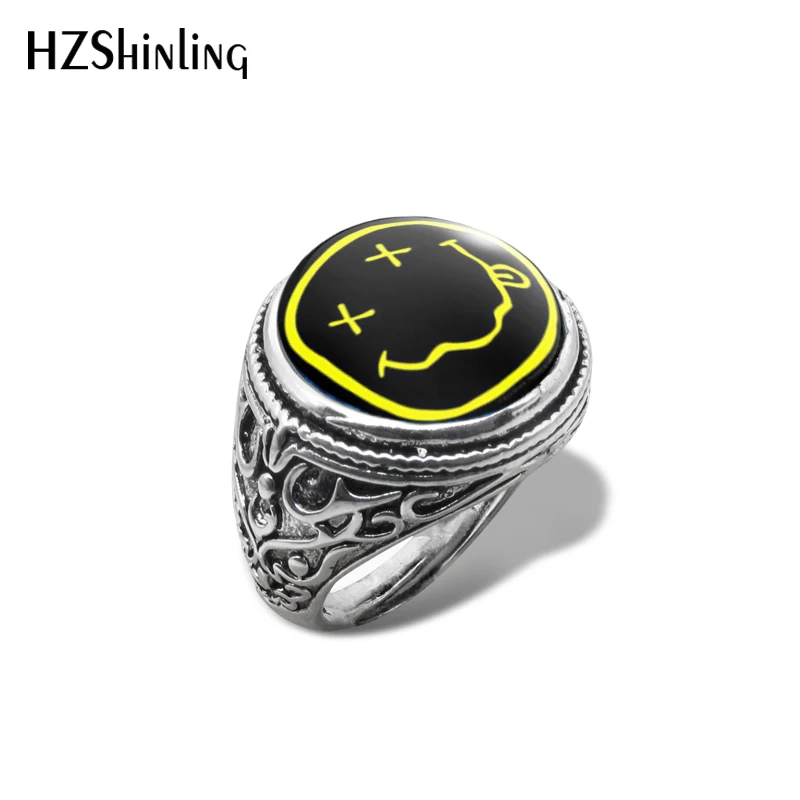 Новое Винтажное кольцо с изображением лого нирваны, кольца со смайликом, рок-группа, стеклянный купол, ручная работа, ювелирные изделия - Цвет основного камня: 3