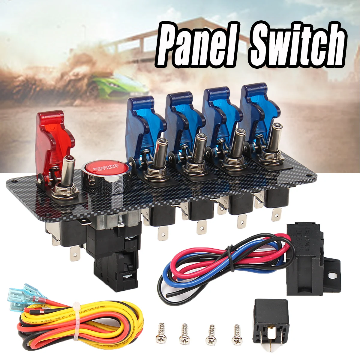 

Newest 12V Racing Car Ignition Switch + 4 Blue & 1 Red LED Toggle Button Panel Favorable