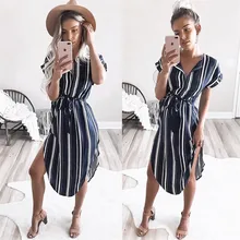 S-3XL new women fashion short sleeve belt split dress lady sexy striped midi dress casual leisure summer dress S-3XL new women fashion short sleeve belt split dress lady sexy striped midi dress casual leisure summer dress