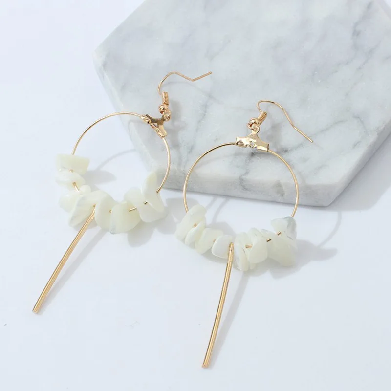 12 Pairs/Lot Large Circle Round Earrings Tassel Shell Statement Long