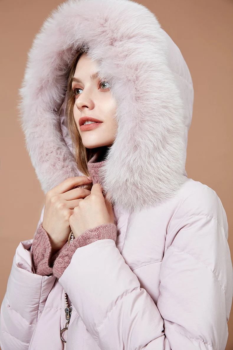 ARTKA пуховое пальто, зимнее женское теплое пуховое пальто, парка с меховым капюшоном и карманом, уплотненная 90% белая утка, длинная куртка, верхняя одежда YK10186D