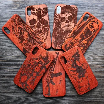 

High Quality New Demon Wood Phone Case For iPhone X XS XR 7 8 Plus Xs Max Case Mask Sculpture Wooden Cover iPhone 6 6s 5 SE