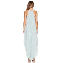 DOMODA Chiffon Summer Dress Women 2017 Solid Color High Low Asymmetrical Chic Dress Long Elegant Ruffles Female Dress Vestidos