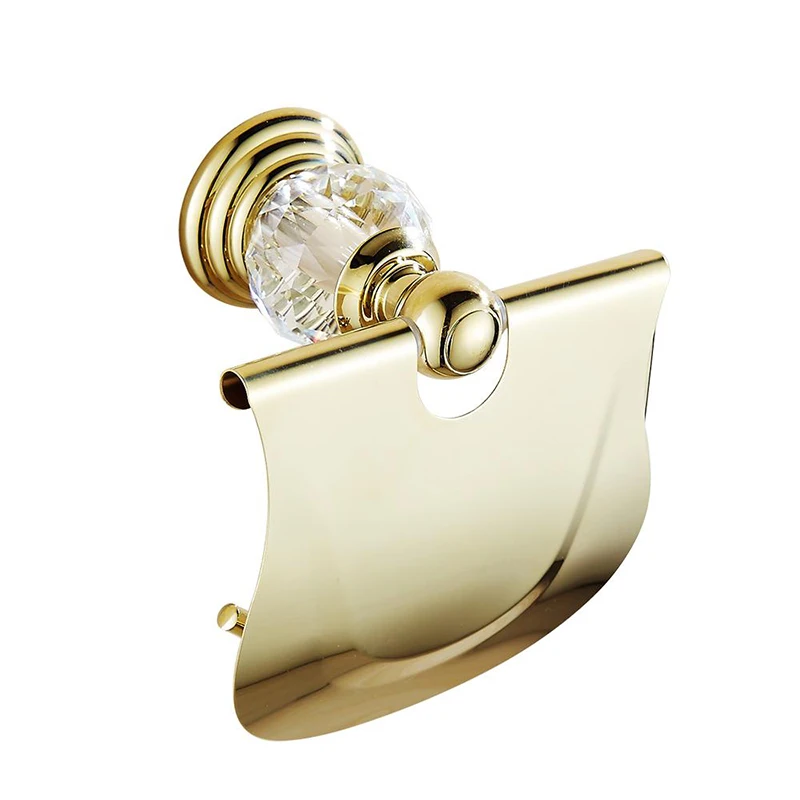 Europe Gold Brass Polished Toilet Paper Holder Antique Crystal Roller