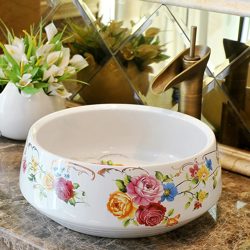 

New arrival american basin rustic art wash basin counter basin mdash . fashion flower