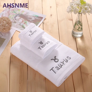 

AHSNME super soft and thick 100% cotton large towel towel 3pcs set Taurus LOGO silver embroidery pattern