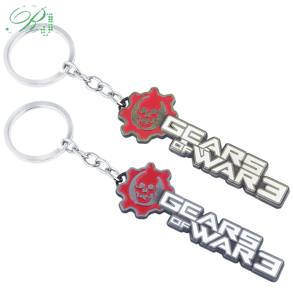 

RJ Hot Games Gears Of War 3 Letter Logo Metal Keychain Pendant Key Chains Red Skull Keyrings For Men Women Fashion Gift Jewelry