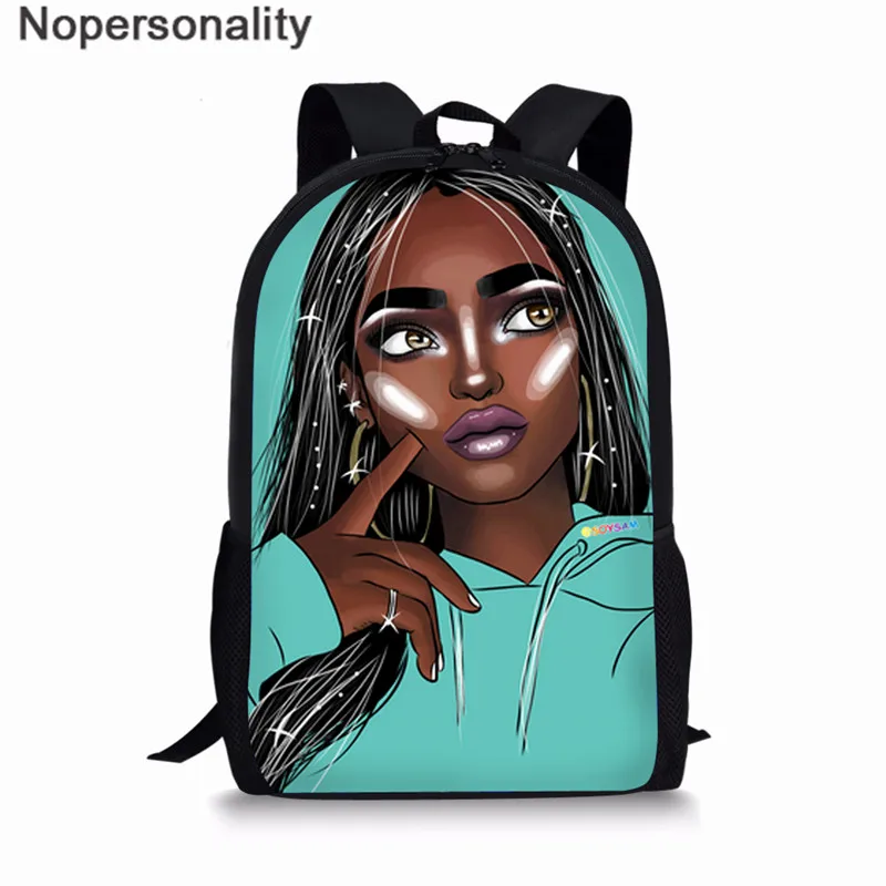 Nopersonality Black Art Afro Girl Print African Backpack for School Teenage Girls Book Bags Toddler Schoolbag Mochila Escolar