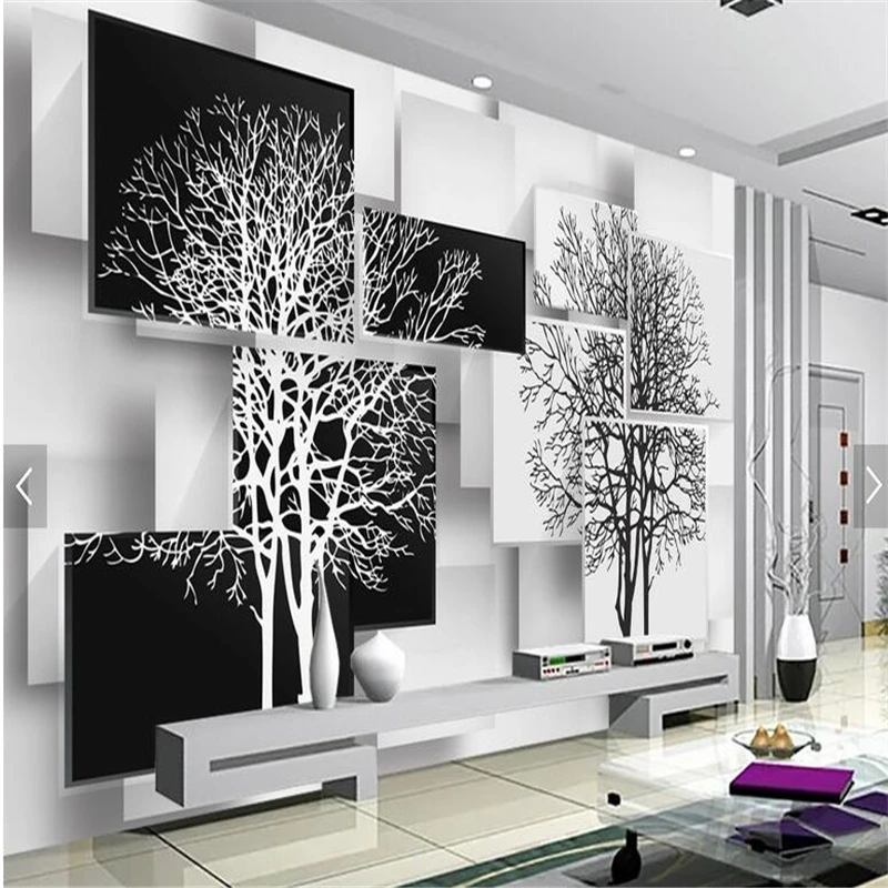 

beibehang wallpaper according to the width of the degree of custom made wallpaper simple black and white tree 3D TV backdrop