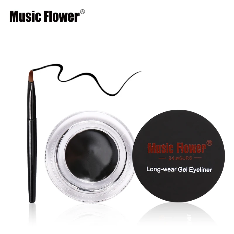 Music Flower 2 в 1 коричневый+ черный подводка-гель для глаз макияж водонепроницаемый Smudge-proof Косметика набор подводка для глаз крем макияж с кистями