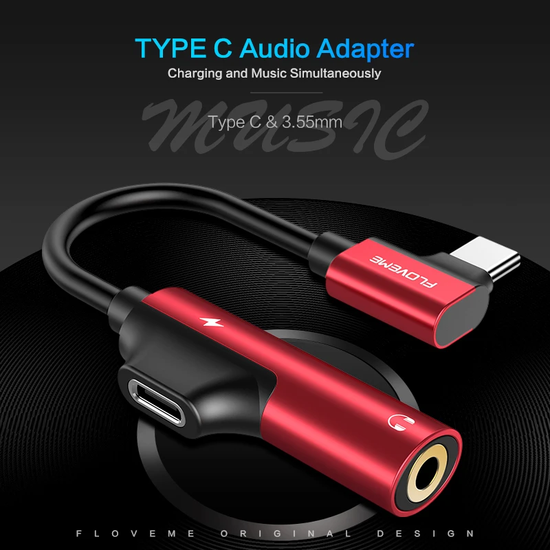 

FLOVEME 2 in 1 USB Type C to 3.5mm Headphone Jack Adapter For Samsung Huawei P20 Pro Aux Audio Charger Adapter For Xiaomi mi 8 9