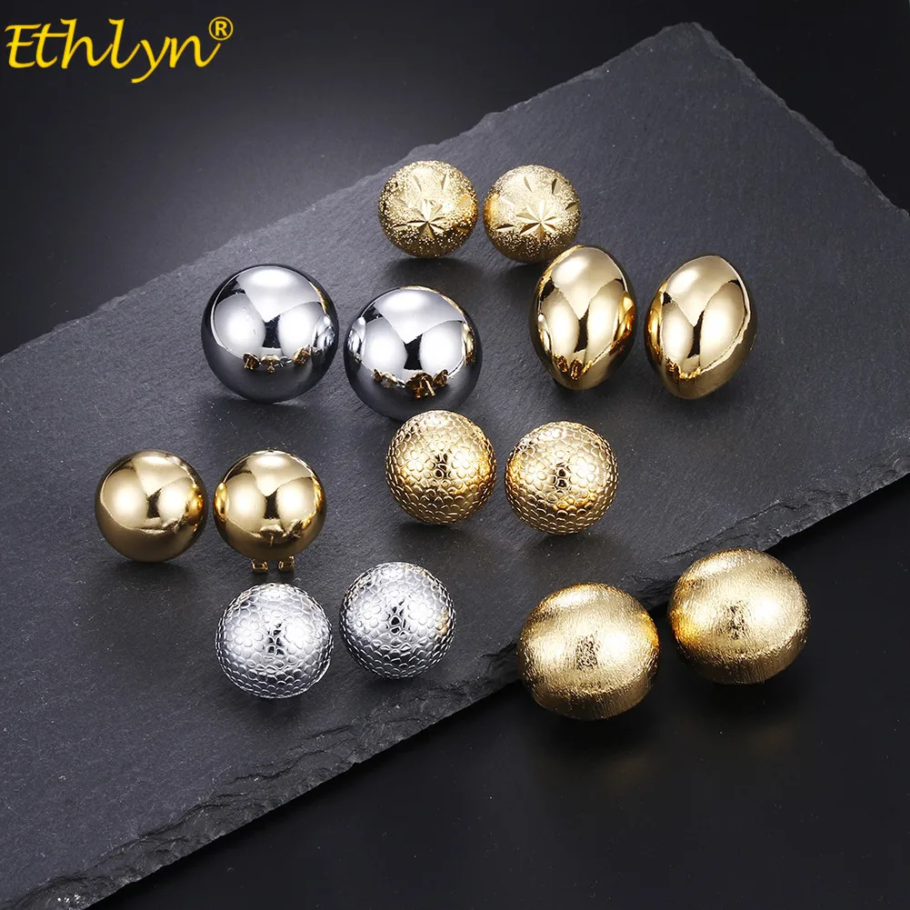 

Ethlyn Plus Big Earring Stud for Woman African/Nigeria/Congo Simple Gold Silver Ball Earrings Geometric Round Stud Earring E184