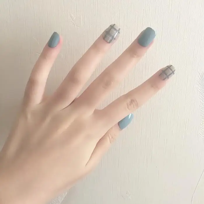 Горячая 24 шт./компл. синий серый стиль DIY Искусство короткая наклейка с имитацией акриловые накладные ногти Ложные наклейки с клеевой гель wyt77
